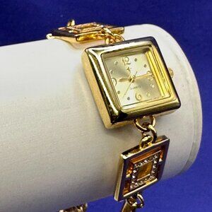 Fleur de Lis Women’s Quartz Gold-Tone Watch. Crystal Accents. Fresh Battery